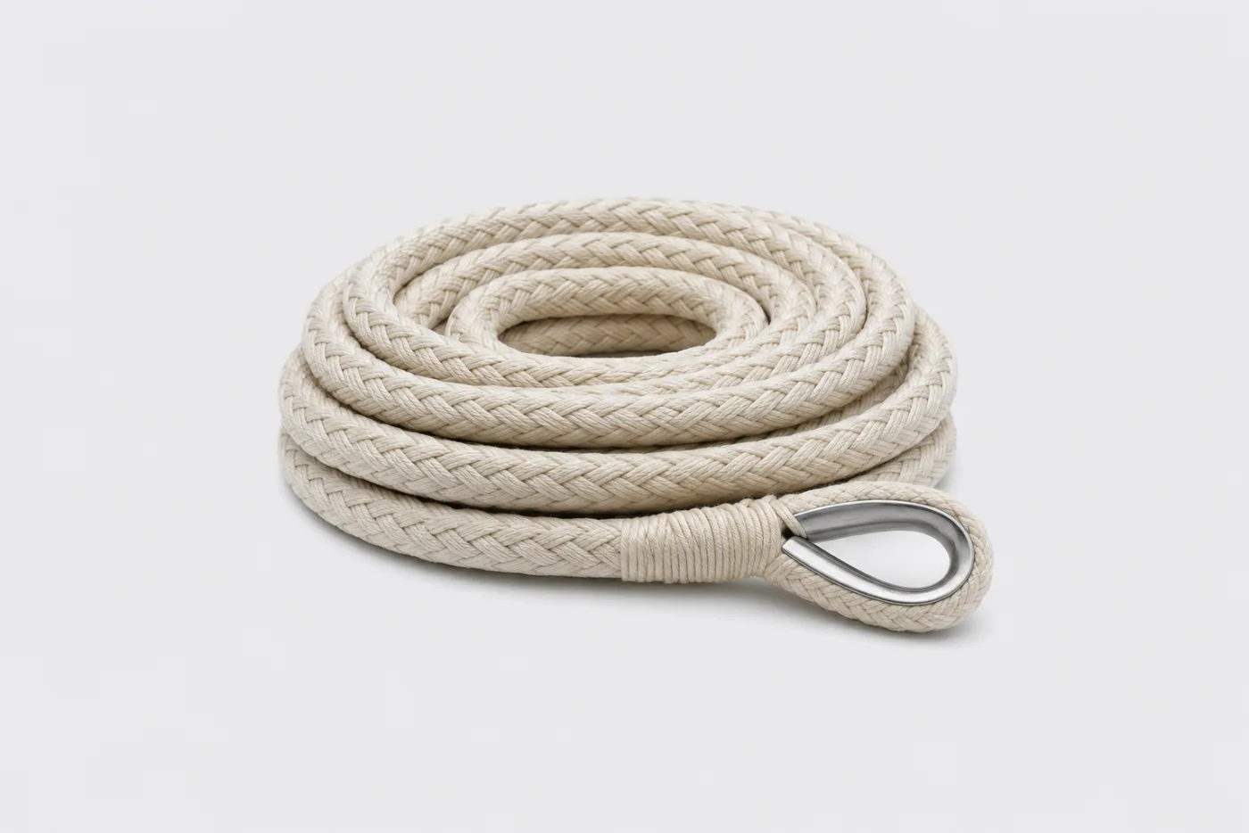 A chandler splicing rope at a workshop counter